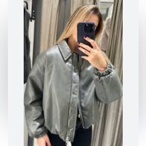 Zara Gray Faux Leather Cinch Jacket XS NWOT